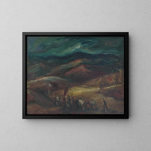 Landschap met processie - Ludovit Varga — ingelijst kunstwerk aan de muur