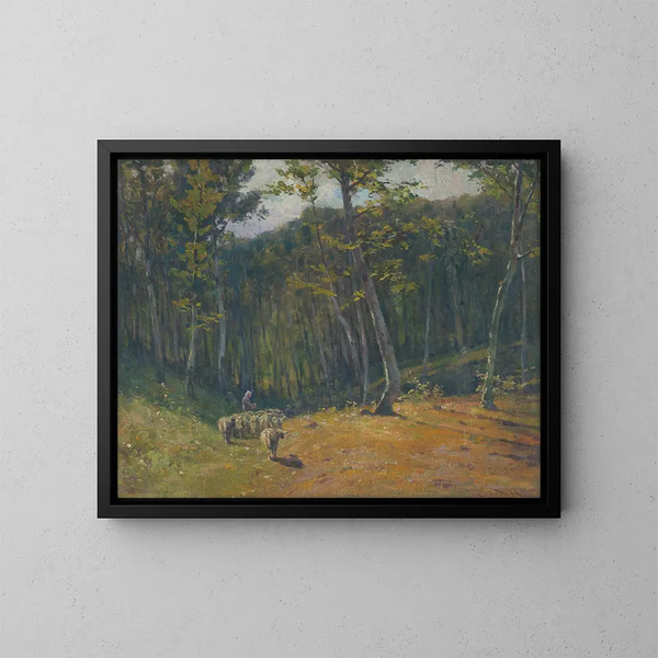 Bos met schapen - Ludovit Ordok — ingelijst kunstwerk aan de muur