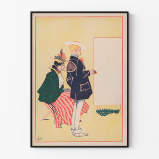 woman-seated-man-standing-with-tennis-racket-looking-at-empty-sign