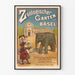 Vintage poster of the Basel zoo with an elephant and visitors